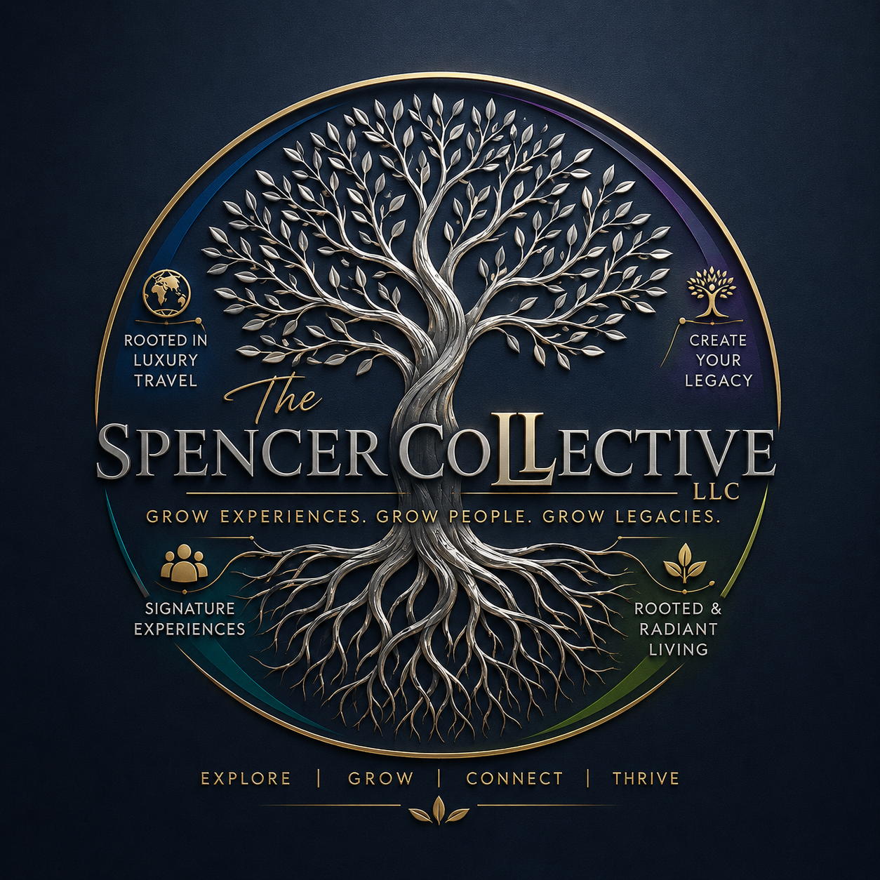The Spencer Collective master emblem — Tree of Life with four roots